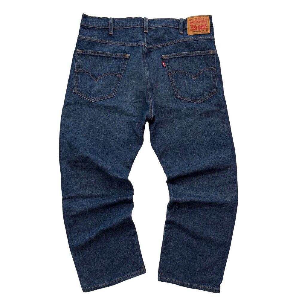 Levis Western Fit Dark Blue Denim Jeans Mens Size 38x28 Straight Leg